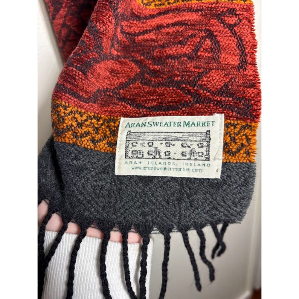 Aran Sweater Market Ireland Scarf OS Gray Irish Gold Copper Red Travel Winter - Picture 2 of 2